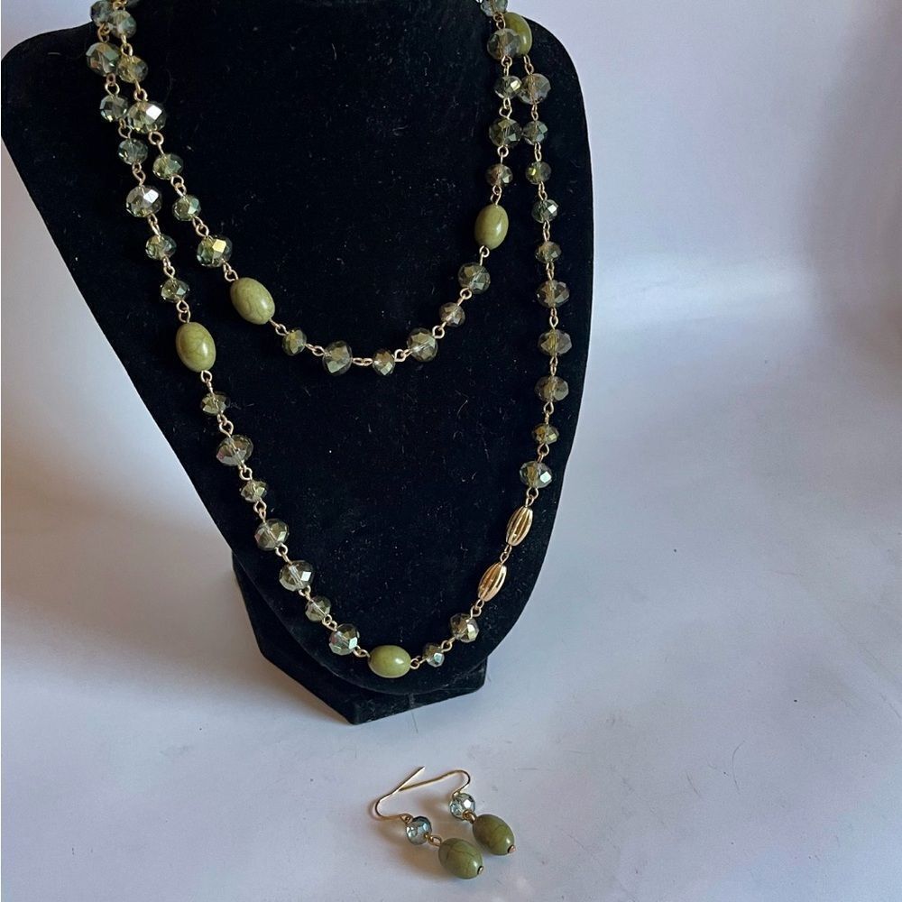Elegant Sparkly Green Faceted Beaded Necklace and Earring Set